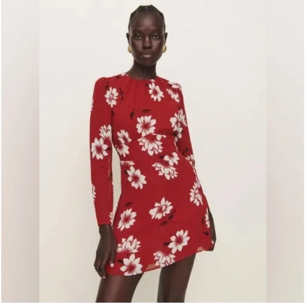 NEW ♥️ REFORMATION Red Floral Long Sleeve Dress size 2